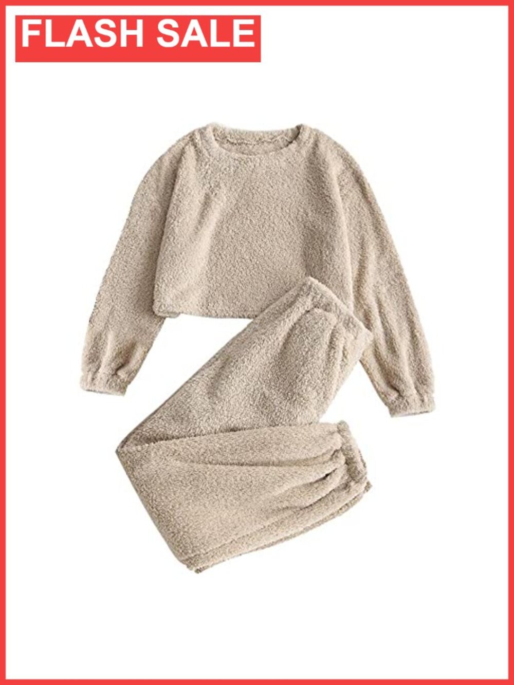 Fuzzy Sherpa Fleece Lounge Set Long Sleeve Pullover & Pants Pajamas